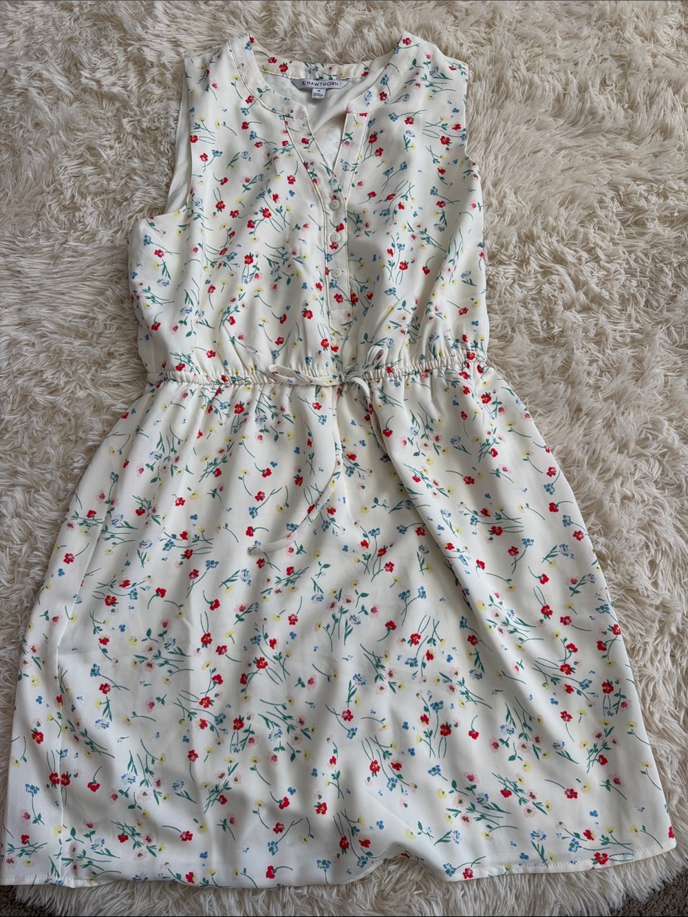 41 Hawthorn Cream Floral Sleeveless Drawstring Dress